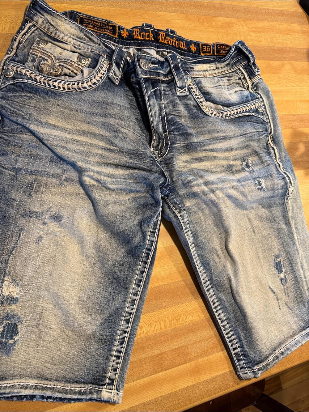 Rock Revival Men's Faded Blue Distressed Denim Shorts
